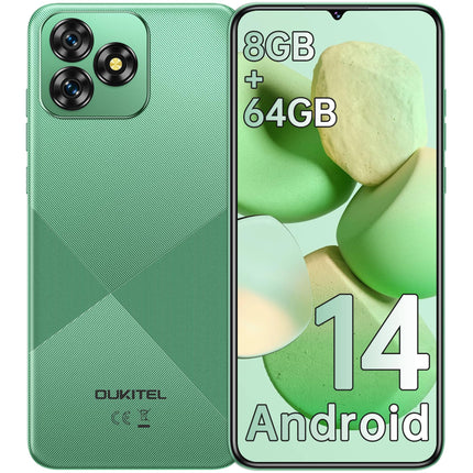 OUKITEL C53 Android 14 nutitelefon lukustamata - 8GB+64GB/1TB laiendatav mobiiltelefon ilma lepinguta, kaheksatuumaline 6,6" HD+ nutitelefon, 13MP+5MP kaamera 4300mAh, 4G kahe SIM-kaardiga lukustamata telefonid, näotuvastus/GPS, roheline