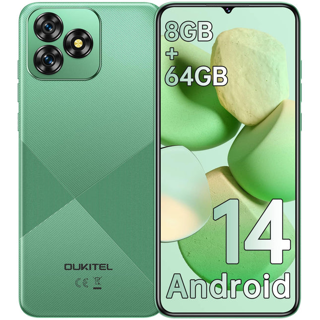 OUKITEL C53 Android 14 nutitelefon lukustamata - 8GB+64GB/1TB laiendatav mobiiltelefon ilma lepinguta, kaheksatuumaline 6,6" HD+ nutitelefon, 13MP+5MP kaamera 4300mAh, 4G kahe SIM-kaardiga lukustamata telefonid, näotuvastus/GPS, roheline