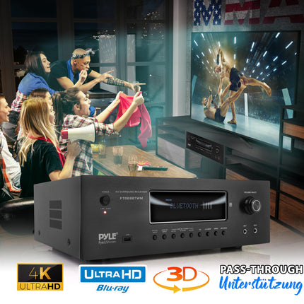 Pyle Amplifier, AV Receiver, HiFi Amplifier, Bluetooth Amplifier, Stereo Amplifier - 1000W 5.2 Channels with 2 UHF Wireless Microphones, Amplifier, MP3/USB/HDMI/AM/FM Radio, for Home Theater &amp; Karaoke