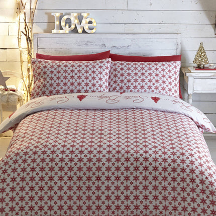 Christmas Tree Single Duvet Cover &amp; 1 Pillowcase Bedding Set Red White Xmas Adults