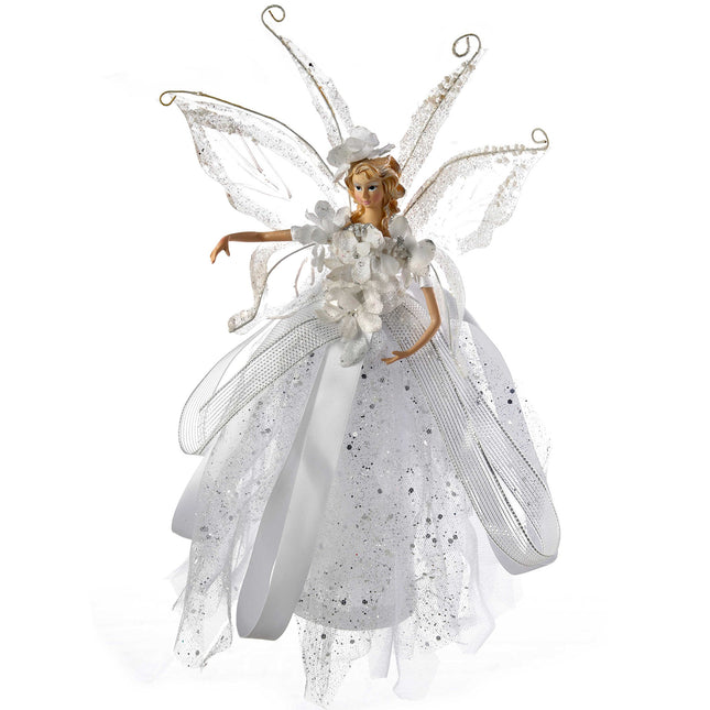 WeRChristmas Christmas tree angel, ceramic head and hands, silver, 33 cm