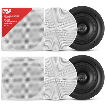 Pyle laekõlarid, sisseehitatud kõlarid, 250W laekõlarid Bluetoothiga, 2-ribalised kõlarid, seinakõlarid, 25 cm, lamedad kõlarid, ümmargused, laekõlarid, 28 cm, koju/kontorisse