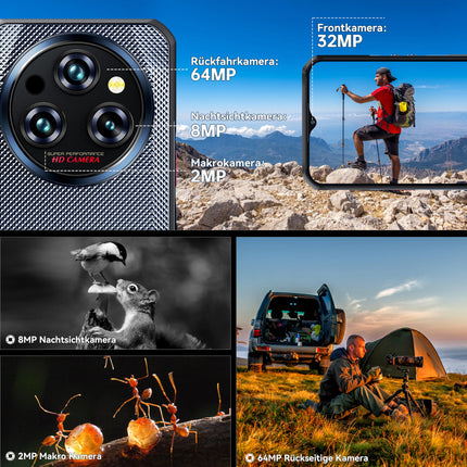 OUKITEL WP35 õuemobiiltelefon 5G - 11000mAh õues kasutatav nutitelefon ilma lepinguta Android 14, 24 GB RAM + 256 GB ROM ehitusplatsi mobiiltelefon 6,6 tolli, 64MP + 32MP + 8MP öise nägemisega kaamera, NFC / GPS / sõrmejälg / näotuvastus
