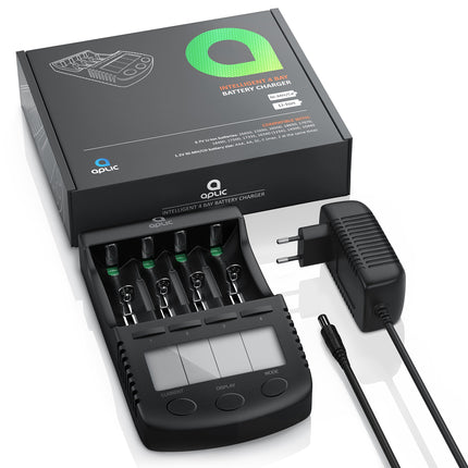 CSL - Power Battery Charger - universaalne akude laadimisjaam AA AAA 18650 akude jaoks - intelligentne akulaadija - valgustatud LCD-ekraan, automaatne tule väljalülitus - kaasas 1x USB laadimisport