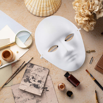 Relaxdays mask set of 20, for painting and crafting, carnival, Mardi Gras, cardboard face mask HxWxD 24 x 18.5 x 8 cm, white