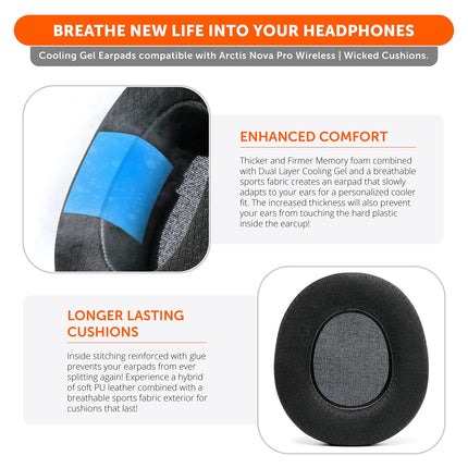 WC Freeze Nova Pro Wireless – Cooling Gel Ear Cushions ONLY for Arctis Nova Pro Wireless (Does not fit other models), made by Wicked Cushions, Improved Sound Isolation | Black