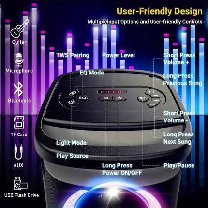 TPBEAT Bluetooth Speaker Large, Party Box, 160W Powerful, Loud Sound, Deep Bass, Large Bluetooth Music Box with LED Light Show, Fast Charging, 15h Battery, TF, AUX, EQ, for Party, Backyard1