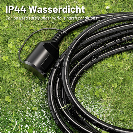 Vickwire kummist pikenduskaabel 10m välistingimustes kasutatav kaabelkaabli pikendused kaitsekontaktiga pistikuga Schuko pikendus 16A/250V, must, H05RR-F 3G1.5 mm²