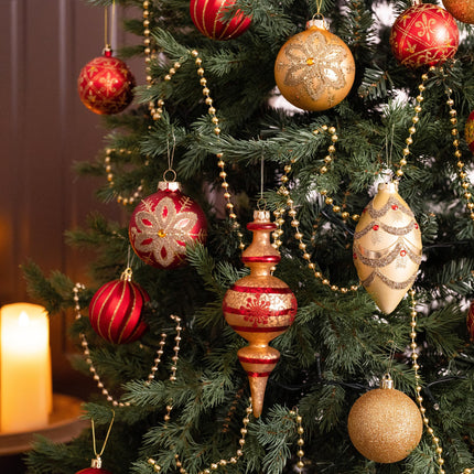 Valery Madelyn Glass Christmas Ornament Set, 10 Karat Red and Gold Hanging Ornaments for Christmas Trees, Mercury, Luxury Christmas Decorations, Ball Ornaments, Bulk Pack for