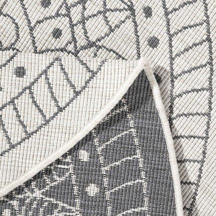 Northrugs Porto Indoor and Outdoor Rug Round – Round Reversible Rug Waterproof Mandala Design Flat Weave Rug Weatherproof for Balcony, Terrace, Garden, Living Room in Grey Cream, ⌀140cm