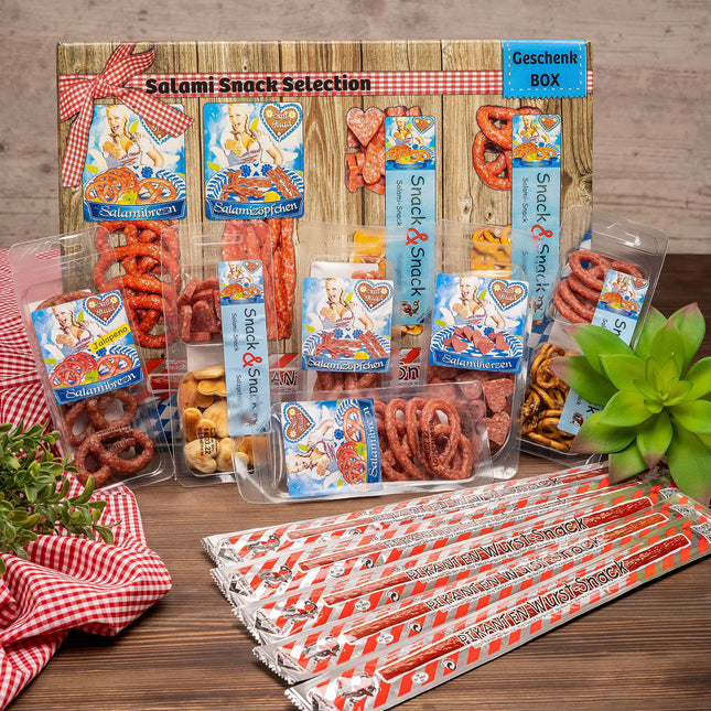 WURSTBARON® salaami südametega suupistekinkekarp, mis sisaldab 7 eriti maitsvat salaamit ja suupisteid, Krakówi stiilis vorst, Baieri kvaliteet, 390g