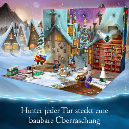 LEGO 76418 Harry Potteri advendikalender 2023, jõulukalender 24 kingitusega, sh 18 Hogsmeade'i minimudelit ja 6 minifiguuri, näiteks Hermione Granger ja Draco Malfoy, jõulumänguasi