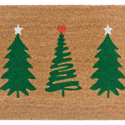Hanse Home Coconut Doormat Christmas for Indoors - Dirt Trapper Mat Natural, Coconut Mat Christmas Trees Green, Non-Slip Doormat for Hallway, Entrance Area - 45x75cm