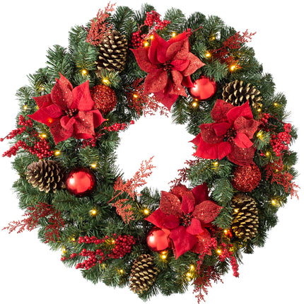 WeRChristmas Illuminated Wreath with 50 LED Lights and Timer Function, Multi-Coloured, 75 cm