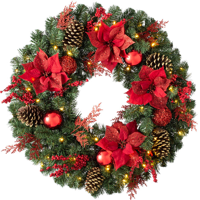 WeRChristmas Illuminated Wreath with 50 LED Lights and Timer Function, Multi-Coloured, 75 cm