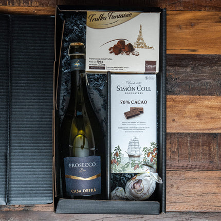 Kinkekomplekt Prosecco šokolaaditrühvlite ja tumeda šokolaadiga