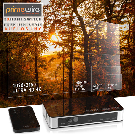CSL - HDMI-lüliti 4k 60Hz - 3 sisendit 1 väljund - 4k Ultra HD - puldiga - automaatne lülitus - 3-pordiline HDMI-jaoturlüliti - 4096x2160 - ühildub Fire TV Stick UHD TV PS4 PS5 Xbox DVD-ga