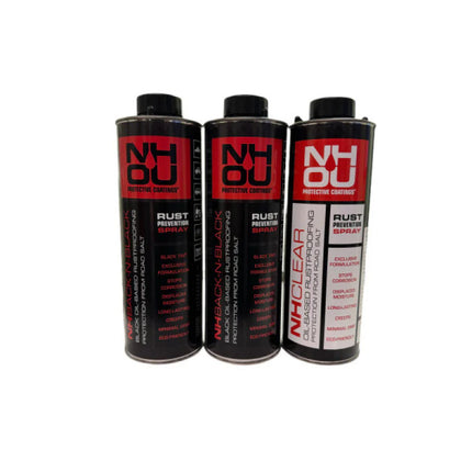 NHOU õlikate roostevastaseks töötluseks - komplekt 1000 ml x 3 (2 musta + 1 läbipaistev)