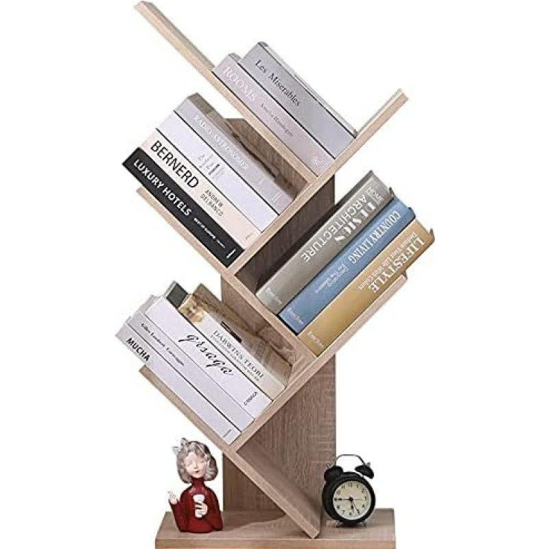 Etnicart Modern Bookcase with Tree Freestanding Bookcase CD Wood MDF Shelves Bedside Table 40 x 20 x 77 cm Design Shelf Office Entrance Living Room Small Library Tree Library