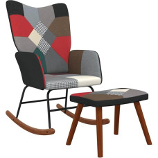 vidaXL Rocking Chair with Stool, Swing Chair with Armrest, Rocking Chair, Relaxing Chair, Living Room, Relaxing Chair, Swing Chair, Patchwork Fabric
