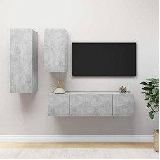 Homgoday Cement Grey Particle Board TV Stand Set of 4 Cement Grey Chipboard TV Cabinet Low TV Cabinet for Industrial Coffee Table TV Stand for Living Room 60x30x30cm