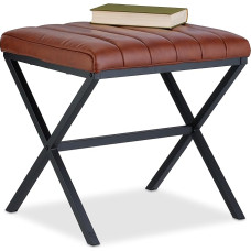 Relaxdays Upholstered Stool Faux Leather Metal Modern Design Footrest H 46 x W 47 x D 42 cm Black/Brown