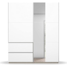 Rauch Möbel Sevilla Wardrobe, Sliding Door Cupboard, White, Aluminium Handles, 2 Doors with Mirror, Includes 2 Clothes Rails and 2 Shelves, 175 x 210 x 59 cm (W x H x D)