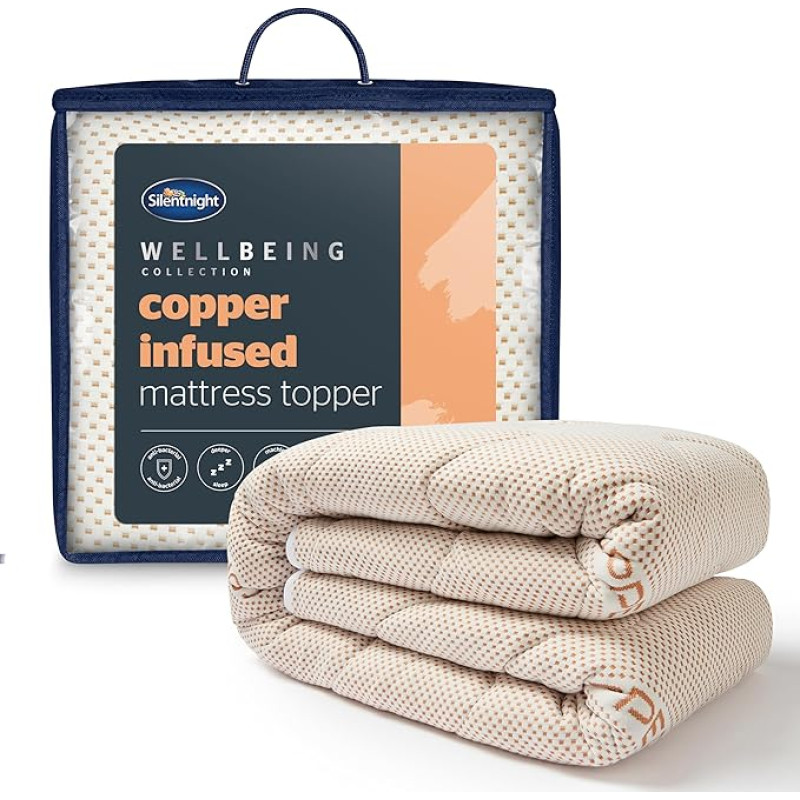 Silentnight Wellbeing Copper King Mattress Topper Benefits from the Natural Anti-Allergic, Cooling and Antibacterial Properties of Copper, Supportive and Machine Washable