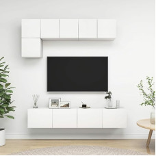Homgoday TV-Möbel-Set, 5 Stück, weiß, aus Spanplatte, TV-Schrank, niedriger TV-Schrank, Couchtisch, TV-Ständer für Wohnzimmer