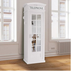 Dmora London Telephone Box Wardrobe with 3 Shelves and Mirror Door, Made in Italy, Bedroom Wardrobe, cm 68 x 55 H215, White Colour