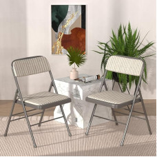 Lvhecforhm Folding Chairs with Backrest, Set of 2 Dining Room Chairs, Kitchen Chairs with Steel Frame, Dining Room Chair, Conference Chair, Folding Chairs, Grey, Lounge Chair, Outdoor Folding Chairs