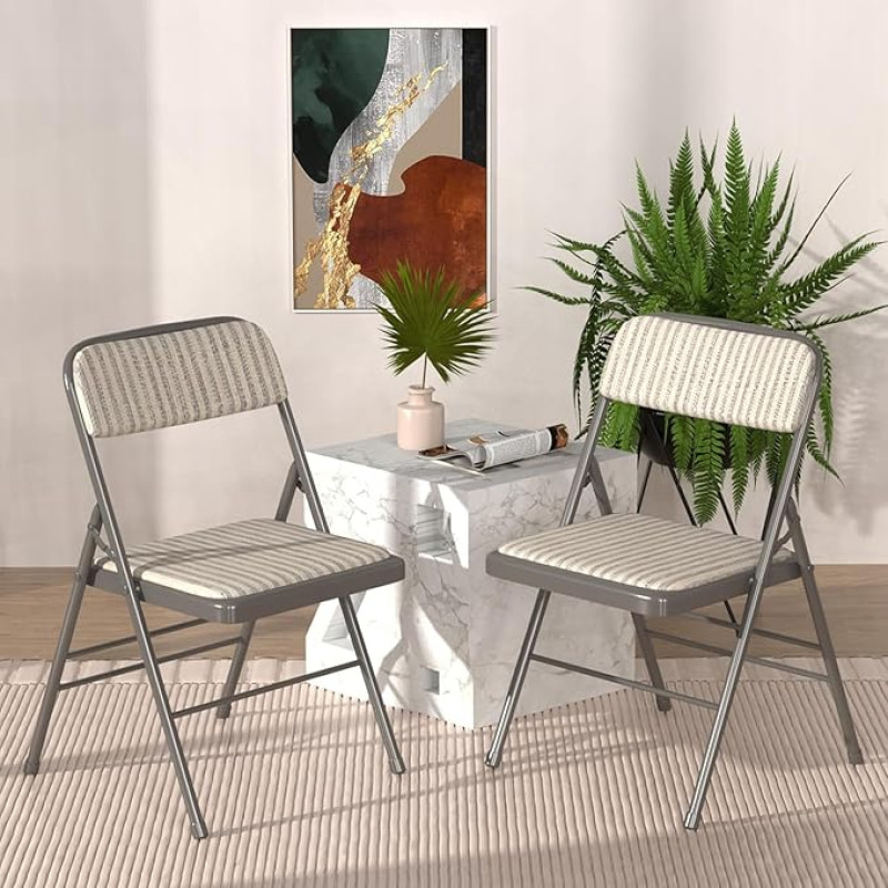 Lvhecforhm Folding Chairs with Backrest, Set of 2 Dining Room Chairs, Kitchen Chairs with Steel Frame, Dining Room Chair, Conference Chair, Folding Chairs, Grey, Lounge Chair, Outdoor Folding Chairs