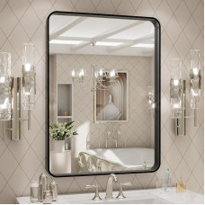 LOAAO 24 x 32 Inch Black Bathroom Mirror with Metal Frame for Wall, Matte Black, Bathroom Vanity Mirror, Farmhouse, Large Rounded Rectangular Mirror, Rustproof, Tempered Glass, for