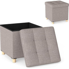 HOMASIS Foldable Stool with Storage Space & Padded Lid, Footstool Made of Linen Fabric, Storage Box for Bedroom, Hallway, Living Room, Stool Load Capacity 150 kg, 45 x 45 x 45 cm (Grey)