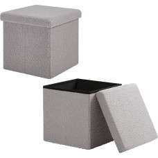 eSituro Set of 2 Foldable Stools with Storage Space, Footstool, Storage Box, Maximum Load 300 kg, Made of Teddy Fleece, Light Grey