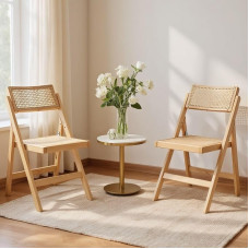 chairus Set of 2 Dining Room Chairs for Kitchen, Folding Chairs Made of Rattan, Vintage Kitchen Chairs, Folding Accent Chairs for Dining Room, Living Room (Yellow-2)