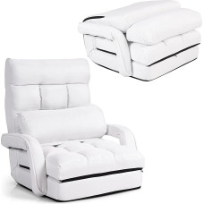 LIFEZEAL Folding Floor Sofa, Floor Chair with Armrests & Lumbar Cushion, Single Sofa Folding Chair with Height-Adjustable Backrest, Sleeping Chair Floor Chair for Relaxing