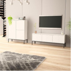 Lomadox Living Room Set 2-Piece Living Room Cabinet Living Room Furniture Living Room Cabinets Modern in Matt White with Milled Fronts