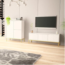 Lomadox Living Room Set 2-Piece Living Room Cabinet Living Room Furniture Living Room Cabinets Modern in Matt White with Milled Fronts
