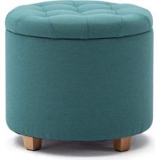 HNNHOME Seat Stool with Storage, Seat Round with Lid, Seat Chest, Footstool Chests Storage Box, Linen, 44 L, 45 x 45 x 41 cm, Light Green