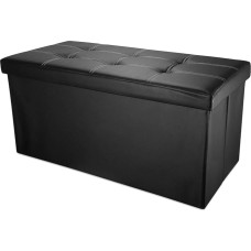 INTIRILIFE Foldable Bench 78 x 38 x 38 cm Lava Black - Cube Seat with Storage Space and Faux Leather Lid with Padded Buttons - Seat Cube Footrest Storage Box Chest Stool