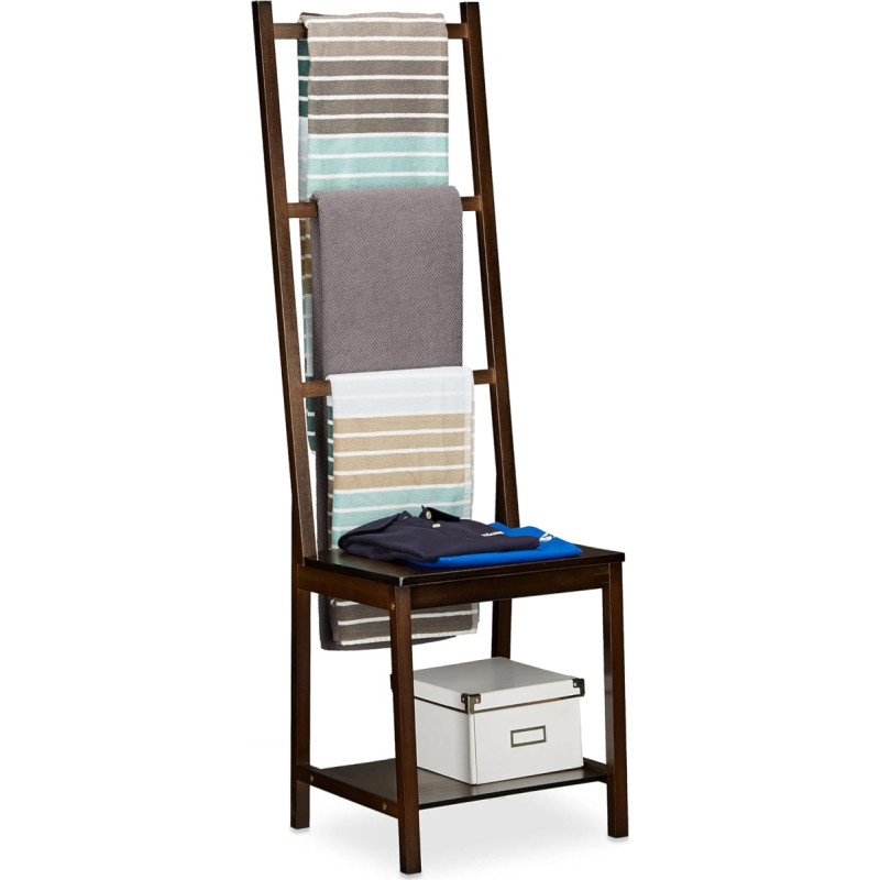 Relaxdays, Clothes Rack, Towel Stand, Valet Stand, Bamboo, H x W x D: approx. 133 x 40 x 42 cm, Dark Brown, Towel Holder, 40 x 42 x 133 cm