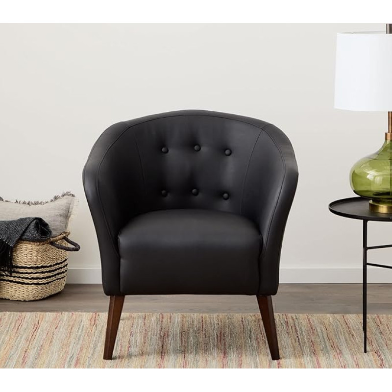 Edenbrook Collins Tufted Wooden Legs Padded Living Room Button Black