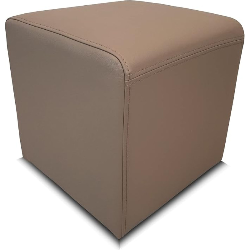 Quattro Meble Dark Beige Colour Mocha Stool Square Genuine Leather Stool Cowhide Seat Cube Footstool Upholstered Stool Real Leather Puff (40 x 40 x H-40 cm)