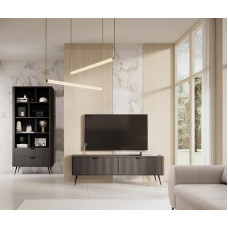 KEF-MEBLE Lewis Set: Shelf 88.2 x 193.8 x 38 cm + TV Table 163.2 x 51.2 x 38 cm - MDF Fronts - Modern Furniture Set for the Living Room - Colour Black