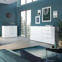 Home Furniture Set of 2 in White Glass Front Sideboard Living Room Dining Room Modern