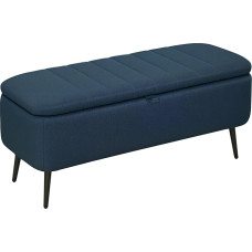 HOMCOM Storage Ottoman with Hinged Lid Rectangle Padded Bench Linen Feel Fabric Footstool with Steel Legs for Living Room Bedroom Dark Blue