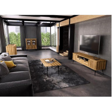 Living Room Set of 4 in Solid Oiled Oak Lowboard Highboard Coffee Table Sideboard Grooved Front Soft Close