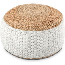 Amago home Stool Natural / White Jute Round 50 x H 35 cm Decorative Stool Floor Cushion Footstool White Jute Natural