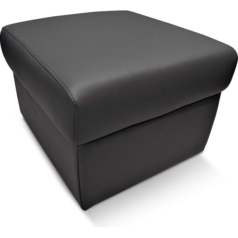 Quattro Meble Toledo Nero Folding Stool with Storage Space 50 x 50 x H 40 cm Black Genuine Leather Stool Cowhide Seat Cube Footstool Puff